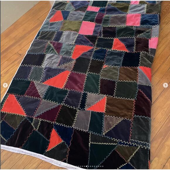 Antique Vintage Velvet Crazy Quilt Patchwork Hand Stitched Brown Purple Silky - Picture 10 of 16